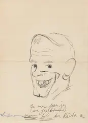 Selvportrett by Jakob Weidemann, Penn på papir, lysmål, sold Nov 2015