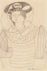 Kvinne by Jakob Weidemann, Blyant på papir, lysmål, sold Nov 2015