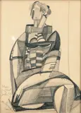 Jakob Weidemann, Sittende kvinne, 1950, Blyant på papir, lysmål