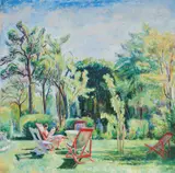 Dame i fluktstol by Arne Kavli, Olje på lerret, sold Nov 2015