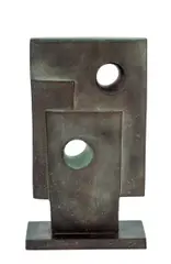Barbara Hepworth, Liten skulptur av Firkanter med To Sirkler, Bronse, brun og grønn patina