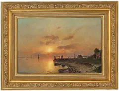 Morten Müller, Kystlandskap med folkeliv, 1887, Olje på lerret