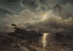 Knud Baade, Norsk strandparti i måneskinn, 1851, Olje på lerret