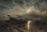 Knud Baade, Norsk strandparti i måneskinn, 1851, Olje på lerret