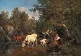 Anders Askevold, Ved vanningsstedet, 1858, Olje på lerret