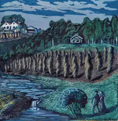 Nikolai Astrup, Liten kornstaur, Fargetresnitt med håndkolorering