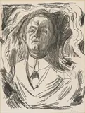 Edvard Munch, Selvportrett med sigar, Litografi trykket i svart på middels tykt gulhvitt