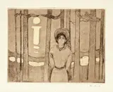 Edvard Munch, Sommernatt. Stemmen, Radering trykket i brunt på tykt gulhvitt papir