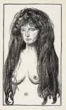 Edvard Munch, Synden, Litografi trykket i svart på middels tykt gulhvitt