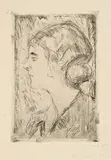 Edvard Munch, Hjørdis Gierløff, 1914, Radering trykket i svart på middels tynt gulhvitt