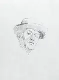Edvard Munch, Selvportrett med hatt I, Litografi trykket i svart på middels tynt beige