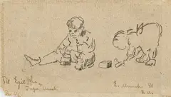 Edvard Munch, To lekende barn, Blyant på tynt gulhvitt papir