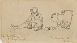 Edvard Munch, To lekende barn, Blyant på tynt gulhvitt papir