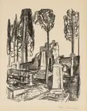 Edvard Munch, P.A. Munchs grav i Roma, Litografi trykket i svart på tynt gulhvitt papir