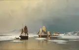 Reinholdt Boll, Seilskuter på islagt fjord, Olje på lerret