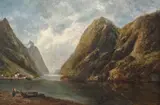 Nils Hansteen, Fjordlandskap med folkeliv, Olje på lerret