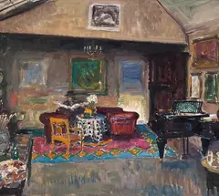 Bernhard Folkestad, Sittende mann i atelierinteriør, Olje på lerret
