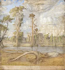 Lars Hertervig, Urskog, Akvarell og gouache på tre biter uidentifisert