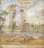 Lars Hertervig, Urskog, Akvarell og gouache på tre biter uidentifisert