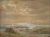 Lars Hertervig, Kystlandskap Fra Ryfylke, 1853, Akvarell og gouache på papir, lysmål