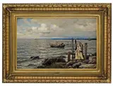 Hans Gude, Landgangsbrygge ved Feste Moss, 1895, Olje på lerret