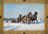 Elisabeth Sinding, Hestespann, vinter, 1899, Olje på lerret oppklebet på plate