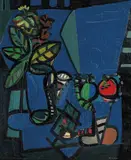 Oppstilling med blomster by Jakob Weidemann, Olje på plate, sold Dec 2014