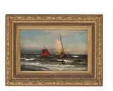 Hans Gude, Pommerske fiskere som legger til land, 1886, Olje på lerret