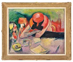 Arne Kavli, Rød hatt og vinglass, 1921, Olje på lerret