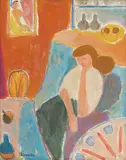 Johannes Rian, Kvinne i interiør, 1956, Olje på plate