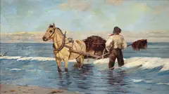 Elisabeth Sinding, Tarekjøring på Jæren, 1908, Olje på lerret, oppklebet på plate
