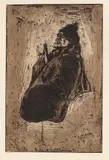Edvard Munch, Gammel dame med paraply, Radering trykket i brunsvart på middels tykt
