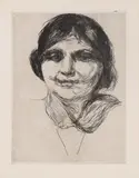 Edvard Munch, Celline uten hatt, Radering trykket i svart på middel tynt