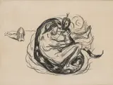 Edvard Munch, Slangen drepes, Litografi trykket i svart på middels tykt gulhvitt
