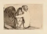 Edvard Munch, Trøst, Radering trykket i svart på middels tykt gulhvitt