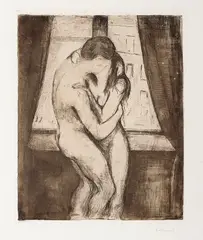 Edvard Munch, Kyss, Radering trykket i brunlig på middels tynt