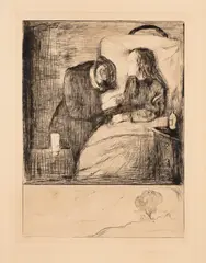 Edvard Munch, Det syke barn, Radering trykket i brunlig på tykt gulhvitt
