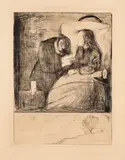 Edvard Munch, Det syke barn, Radering trykket i brunlig på tykt gulhvitt