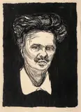 Edvard Munch, August Strindberg, Litografi trykket i svart på tynt gulhvitt japan