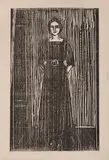 Edvard Munch, Dame i svart, Tresnitt trykket i svart på middels tykt beige