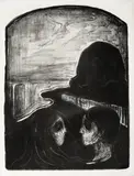 Edvard Munch, Tiltrekning I, Litografi trykket i svart på tynt hvitt japanpapir