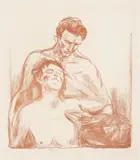 Edvard Munch, To mennesker, Litografi trykket i rødbrunt på middels tykt beige