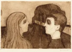 Edvard Munch, Tiltrekning II, Radering trykket i brunt på middels tykt gulhvitt