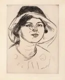 Edvard Munch, Celline med hatt, Radering trykket i svart på middels tynt gulhvitt