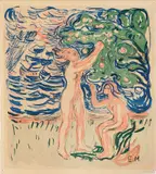 Edvard Munch, Nøytralien, Fargelitografi trykket i mørkeblått, rosa og