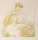 Edvard Munch, To mennesker, Litografi trykket i olivengrønt på middels tykt