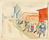 Edvard Munch, Hjem fra skolen, Akvarell og tusj på tynt gulhvitt papir