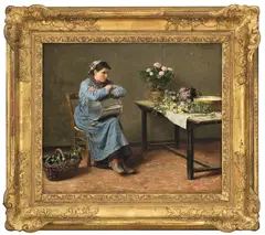 Erik Werenskiold, Kvinne i interiør, 1881, Olje på mahogniplate