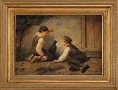 To gutter med en ravn by Knud Bergslien, Olje på lerret, sold Nov 2013
