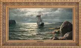 Lauritz Haaland, Seilskute ved kyst, 1913, Olje på lerret